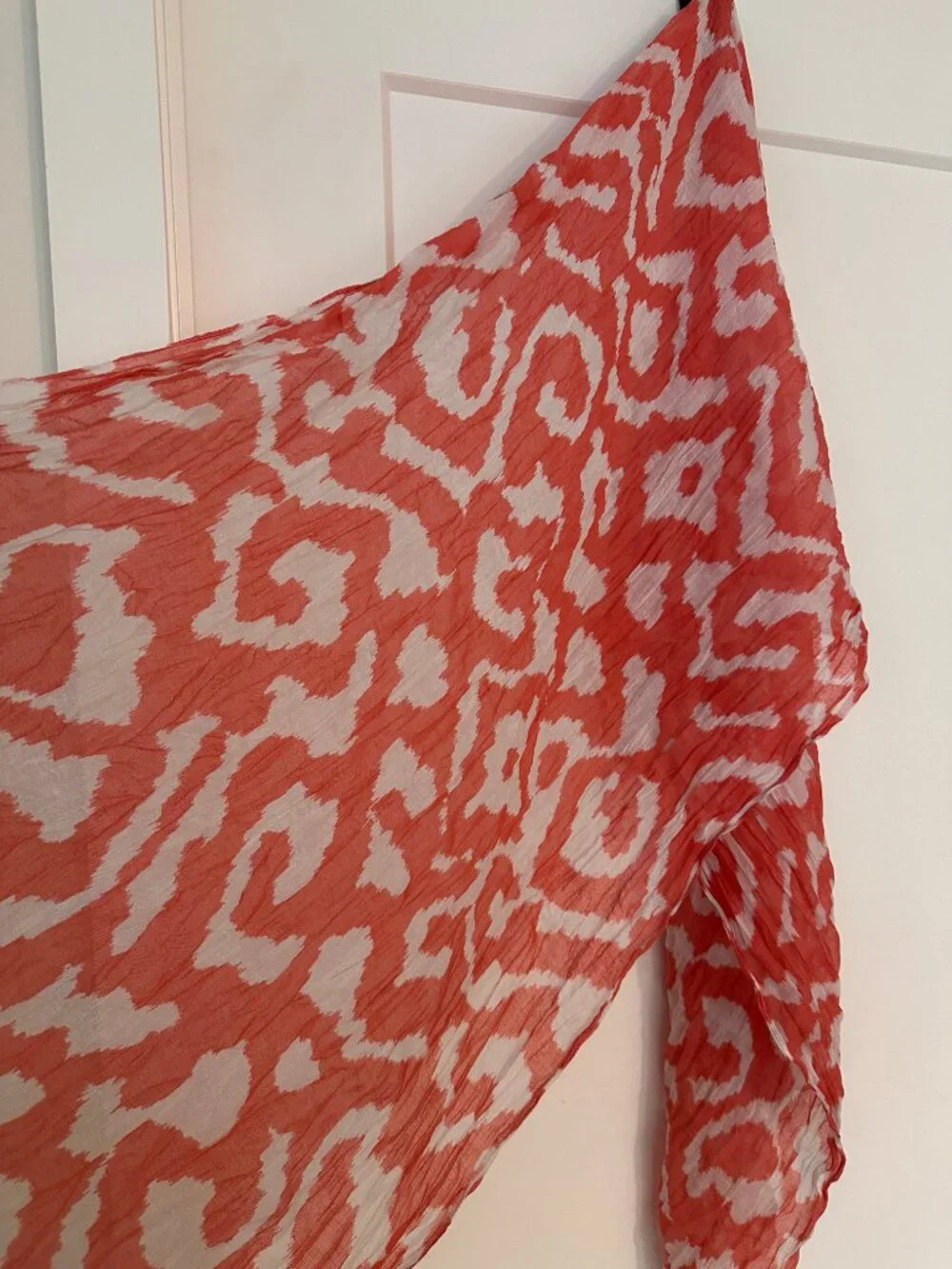Light Weight Fashion Scarf, D & Co, Coral and White Print